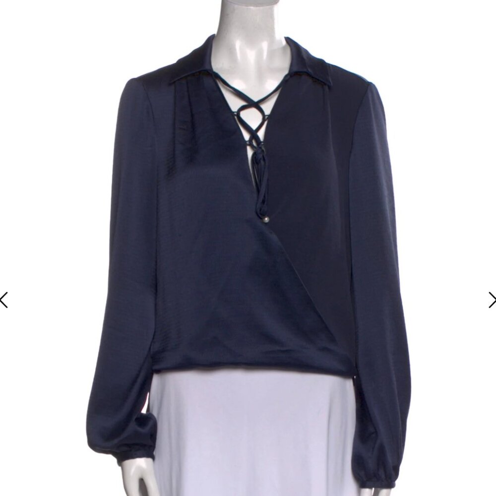 Prabal Gurung Navy Blue silky blouse front ties size 2 wrap top